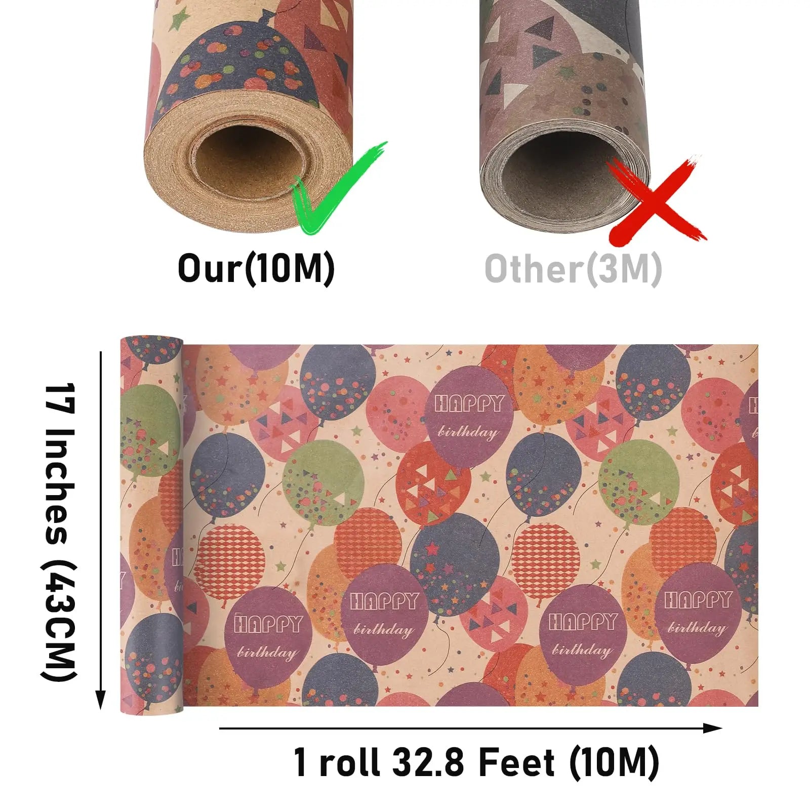 1 Roll 17 inch X 32.8 Feet Birthday Wrapping Paper,Gift Wrapping Paper Roll,Kraft Wrapping Paper