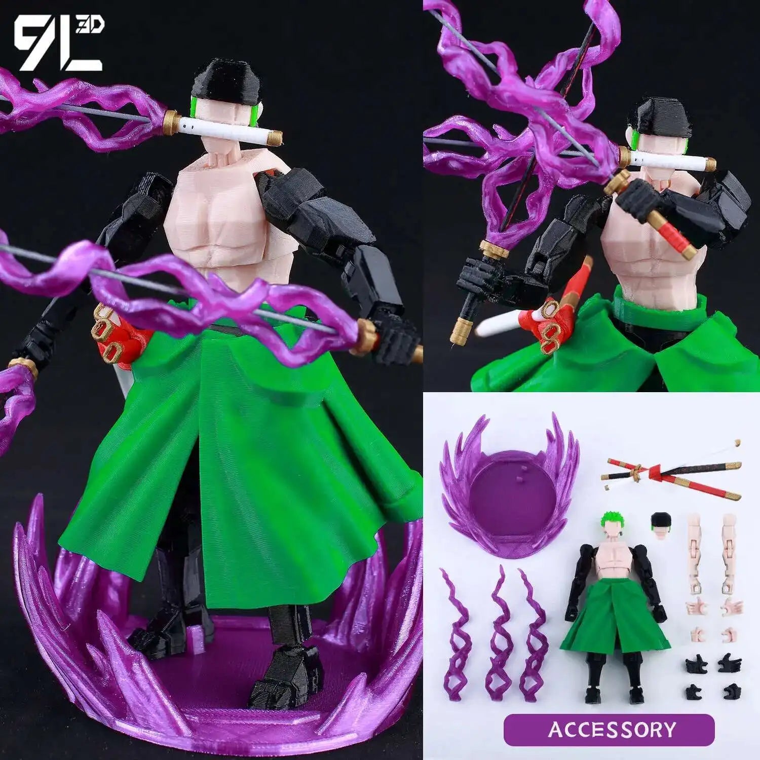 9L3D Printed Anime Characters Lucky 13 Zoro Dummy Action Figures Monkey D.Luffy Multi-Jointed Movable Shapeshift Mannequin Toys