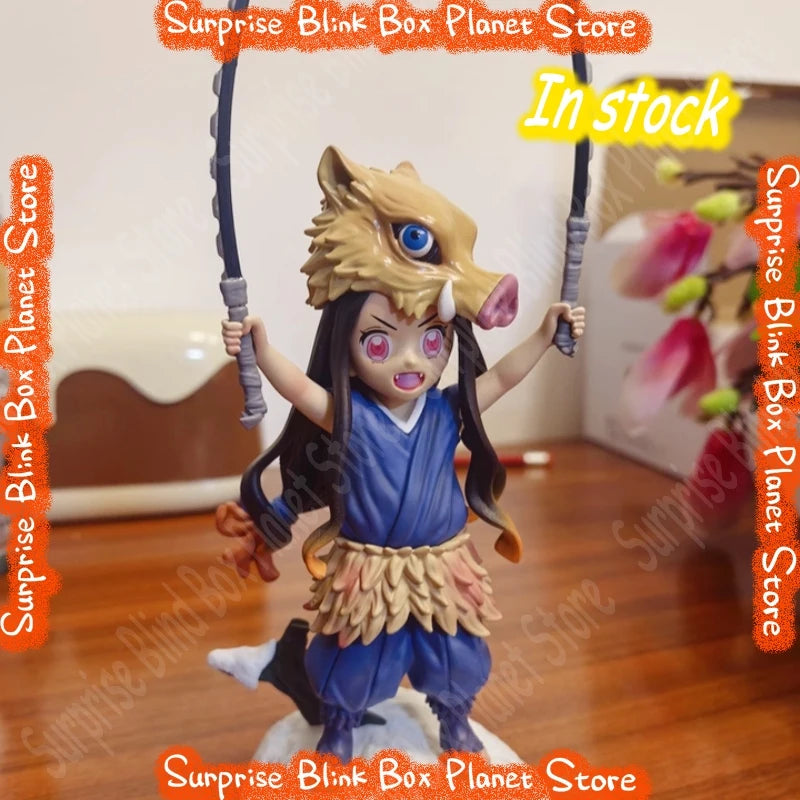 Demon Slayer Nezuko Kamado Cosplay Inosuke Action Figure Cute Standing Pig Head Anime Fans Twin Swords Statue Collectible Gift