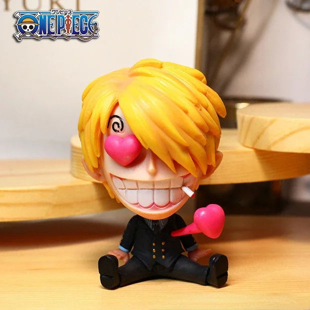 8-10cm Anime Figure One Piece Monkey D Luffy Roronoa Zoro Kawaii Toys Q-Version Figural Nendoroid Car Decoration PVC Model Gift