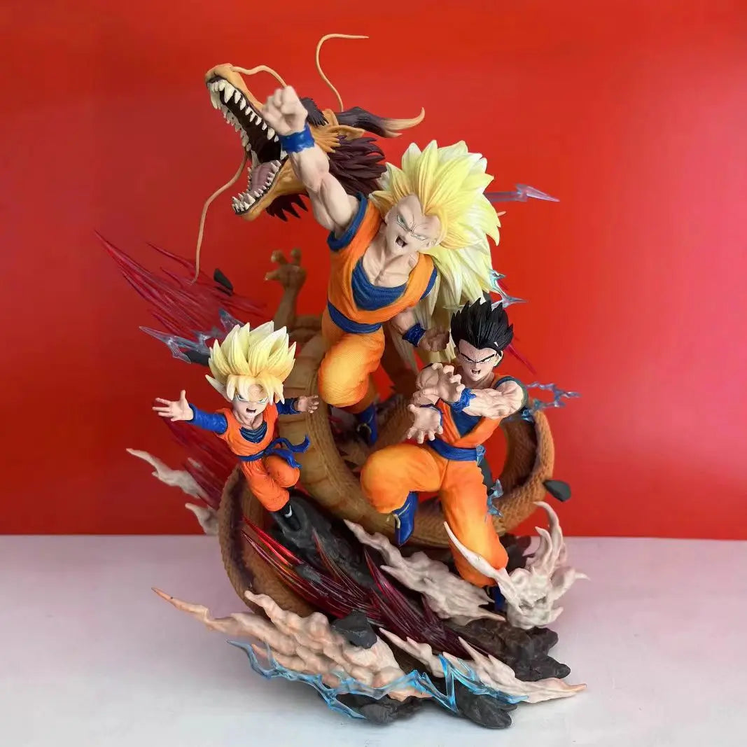 27cm Dragon Ball Z Anime GK Super Saiyan Long Fist Goku Goten Gohan Action Statue Figure Model Scene PVC Collect Ornaments
