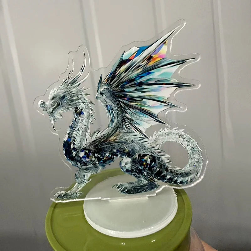 2D Flat Acrylic White Crystal Dragon Statue Studio Display Table Ornament Gift Home Decor