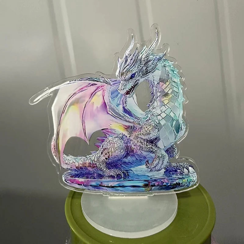2D Flat Acrylic White Crystal Dragon Statue Studio Display Table Ornament Gift Home Decor