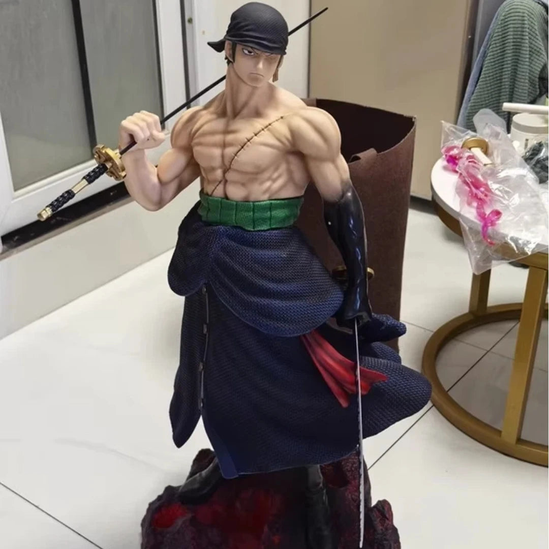 70cm One Piece 1/3 Carry A Knife Zoron Extra Large Size Fire Fist Ace Anime Figure Ornament Model Gk Statue Boys Birthday Gifts