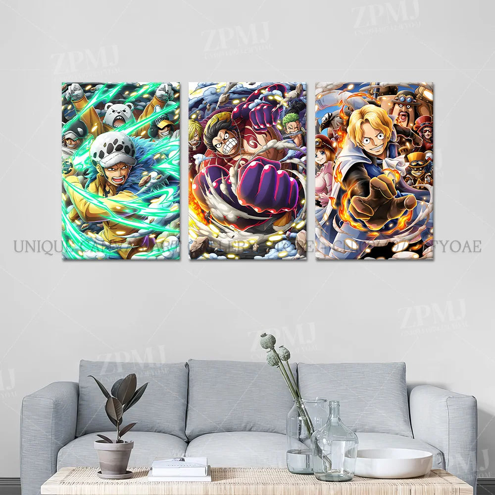 One Piece Frameless Canvas Paintings Anime Monkey D. Luffy Figures Home Decor Pictures Printed Poster For Living Room Wall Art