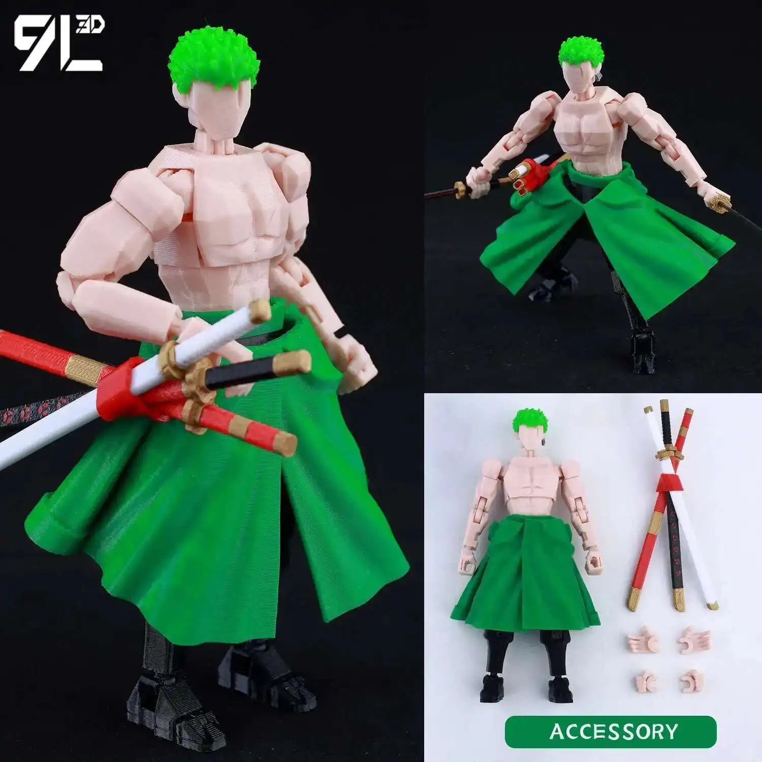 9L3D Printed Anime Characters Lucky 13 Zoro Dummy Action Figures Monkey D.Luffy Multi-Jointed Movable Shapeshift Mannequin Toys