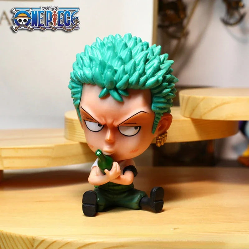 8-10cm Anime Figure One Piece Monkey D Luffy Roronoa Zoro Kawaii Toys Q-Version Figural Nendoroid Car Decoration PVC Model Gift