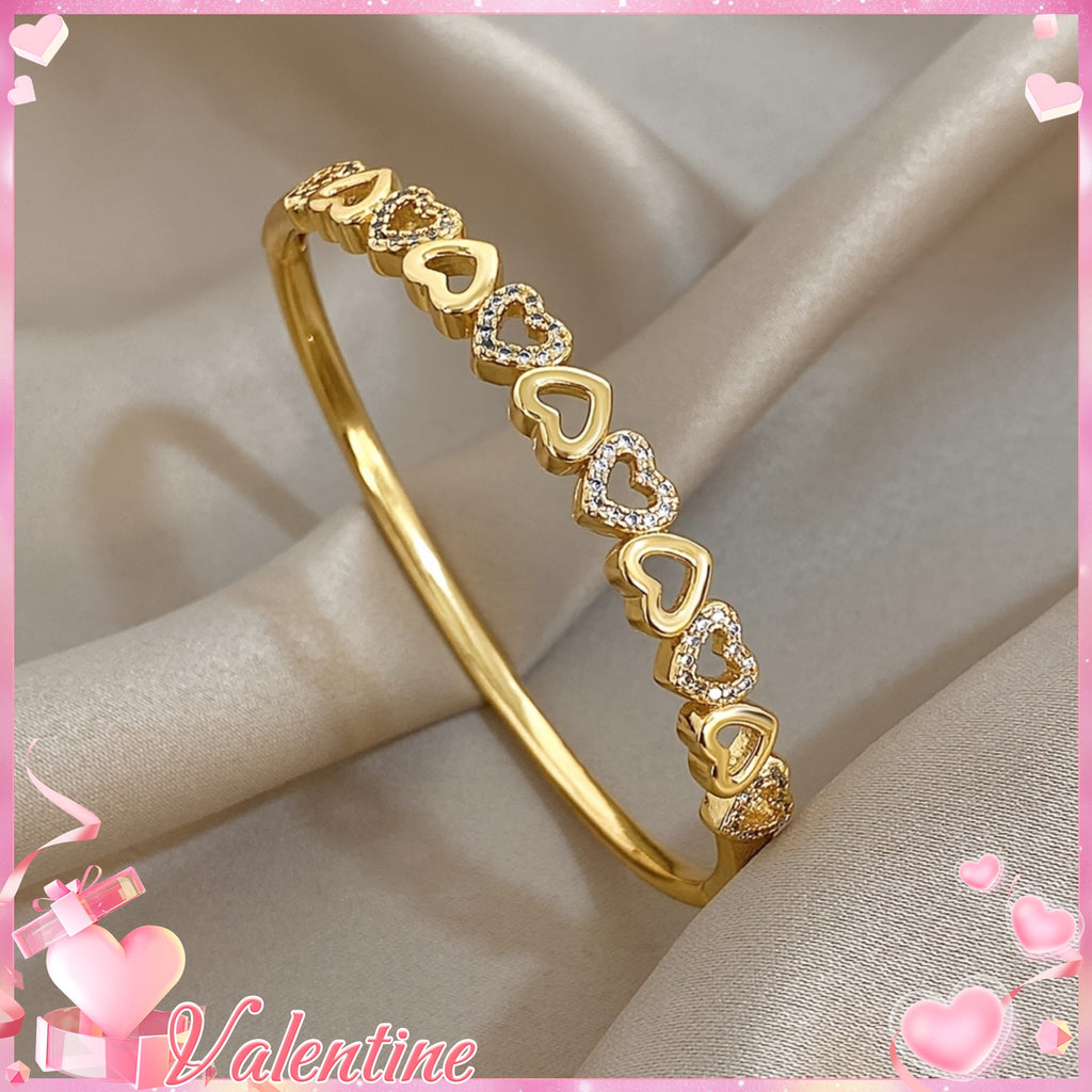 Elegant Thin Bangle Bracelet Featuring a Romantic Love Heart Design, Suitable for Both Men And Women. This Synthetic Synthetic Synthetic Zircon Bracelet Is Perfect for Daily Wear, Parties, Christmas, And Birthday Gifts