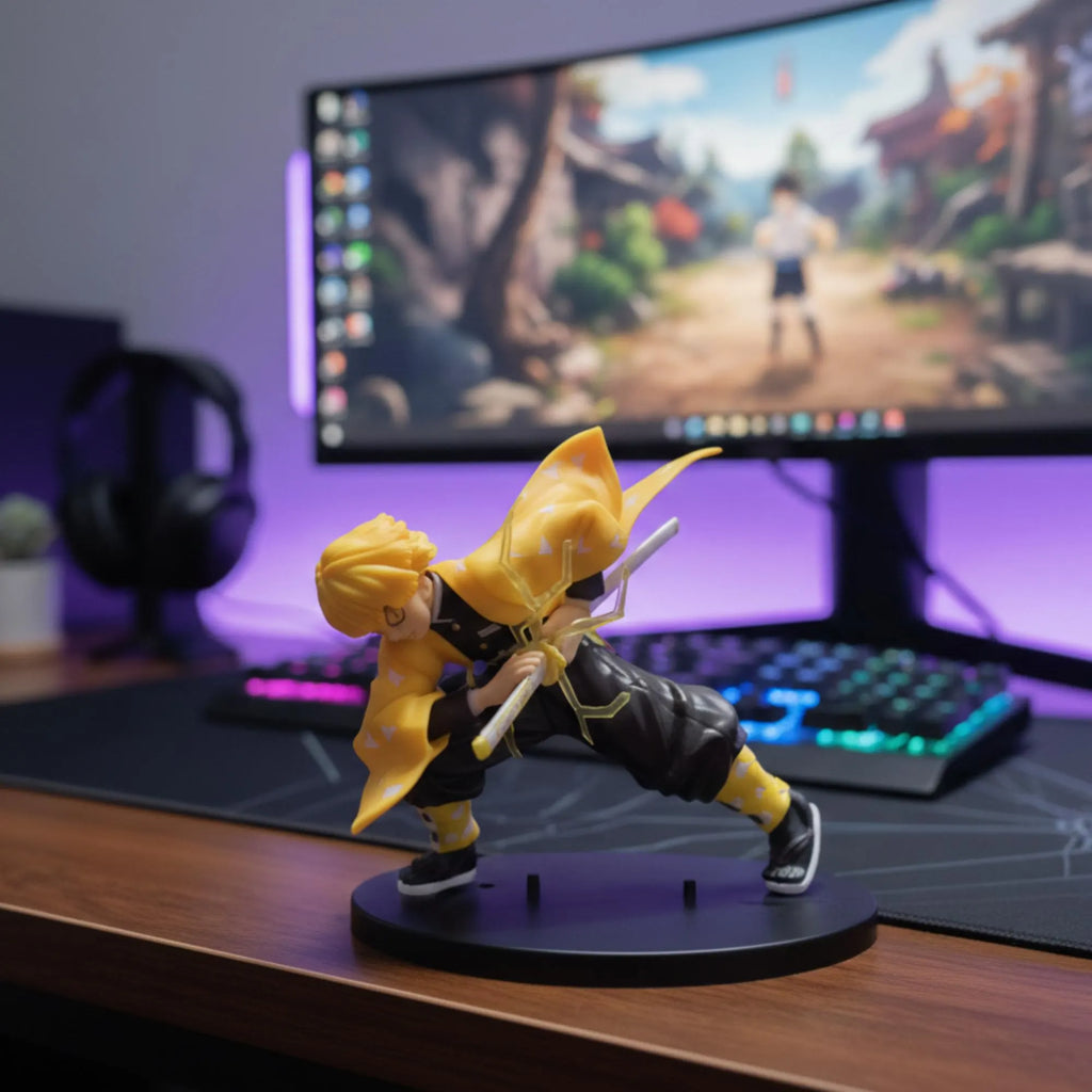 Zenitsu Agatsuma Thunder Breathing Action Figure 15Cm Demon Slayer Figure for Desk, Gaming Setup