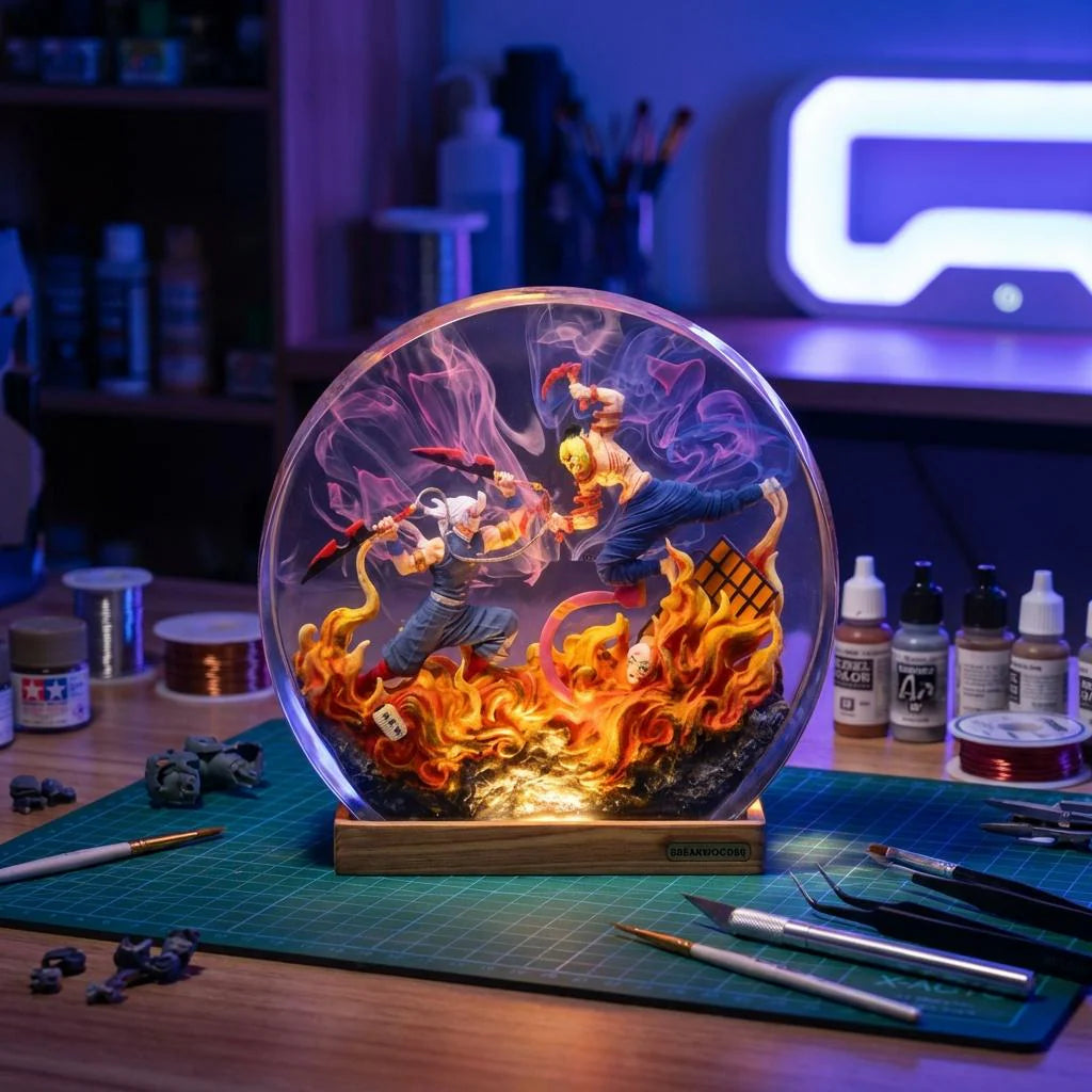 Demon Slayer Resin Lamp, Teng.En Uzui Vs Gyu.Taro Night Light, Anime Epoxy Diorama, Kimetsu No Yaiba Figure, Gamer Room Decor, Otaku Gift