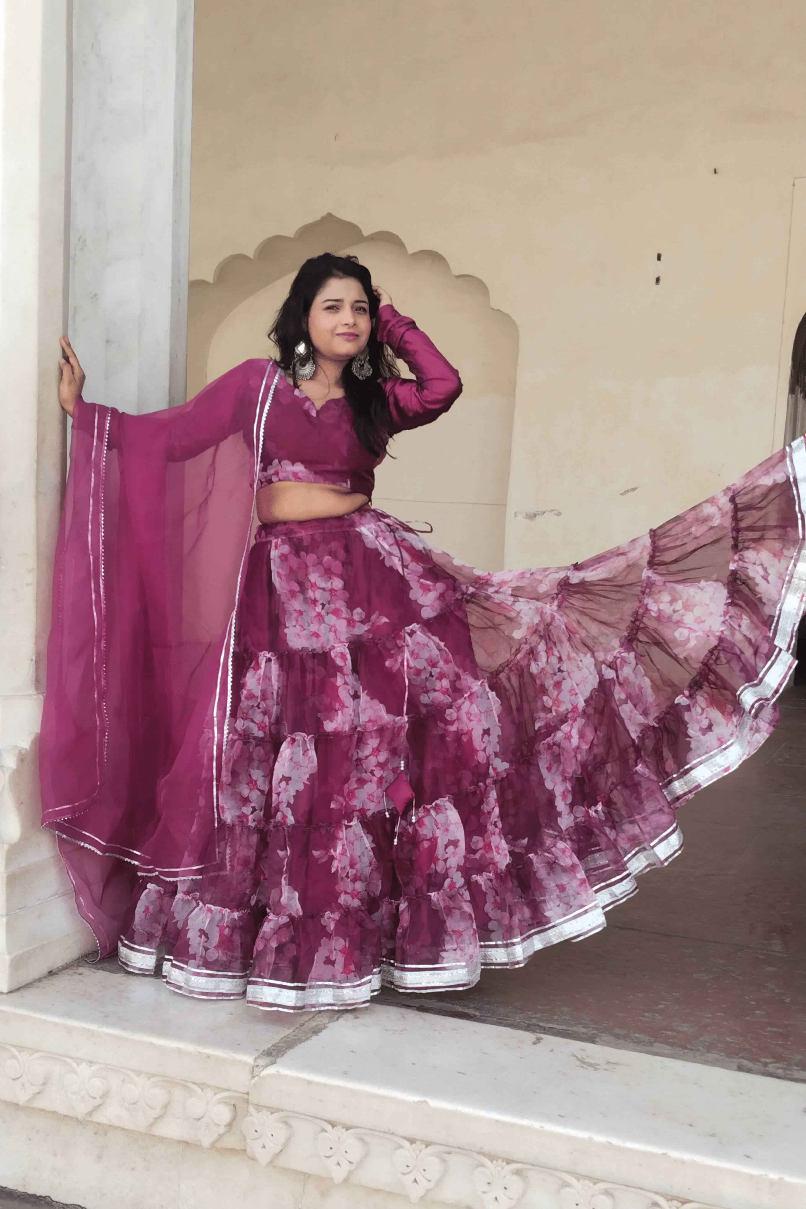 Angoori Elegance Floral Print Organza Lehenga Set
