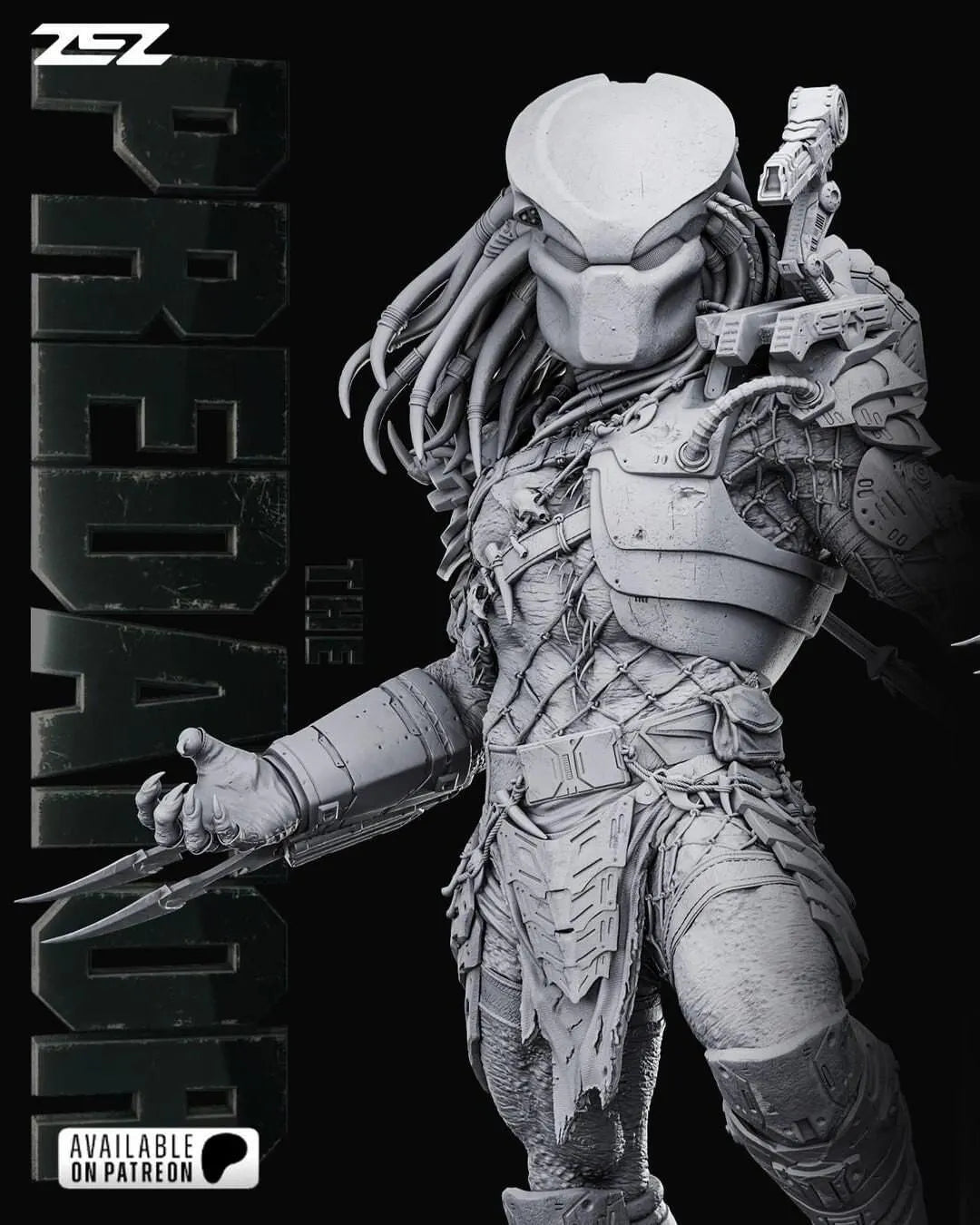 Predator 3D Printed Figure, Alien Hunter Collectible, Unpainted