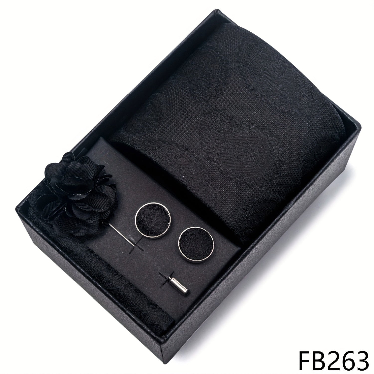 4pcs/set Men'S Tie Set | Business Wedding Party Solid Striped Paisley Necktie & Pocket Square Cufflinks Lapel Pin in Gift Box - Ideal Choice for Gift, Knit Fabric