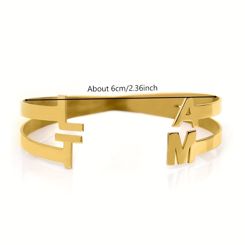 Customizable 2-4 Initial Letter Women'S Fashion Open Bangles, Personalized Name Initial Heart Bracelets, Made of Durable 18K Gold-Plated Stainless Steel, Suitable for Everyday Wear, a Commemorative Gift for Her on Valentine'S Day, Birthdays