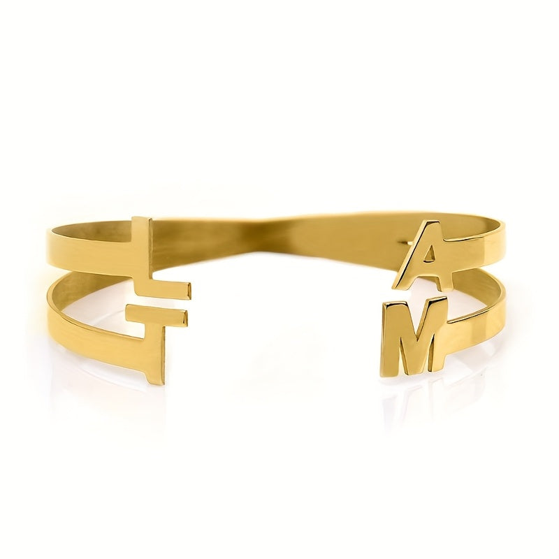 Customizable 2-4 Initial Letter Women'S Fashion Open Bangles, Personalized Name Initial Heart Bracelets, Made of Durable 18K Gold-Plated Stainless Steel, Suitable for Everyday Wear, a Commemorative Gift for Her on Valentine'S Day, Birthdays