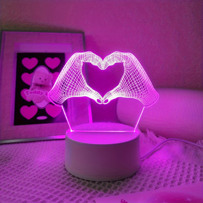 1pc Creative Romantic Pink Light Double Hand Heart 3D Night Light, Powered, Switch Control, Suitable for Home Decoration Bedroom, Living Room Decor, Creative Desktop, Decorative Lamp, Gift Light, Ambient Light
