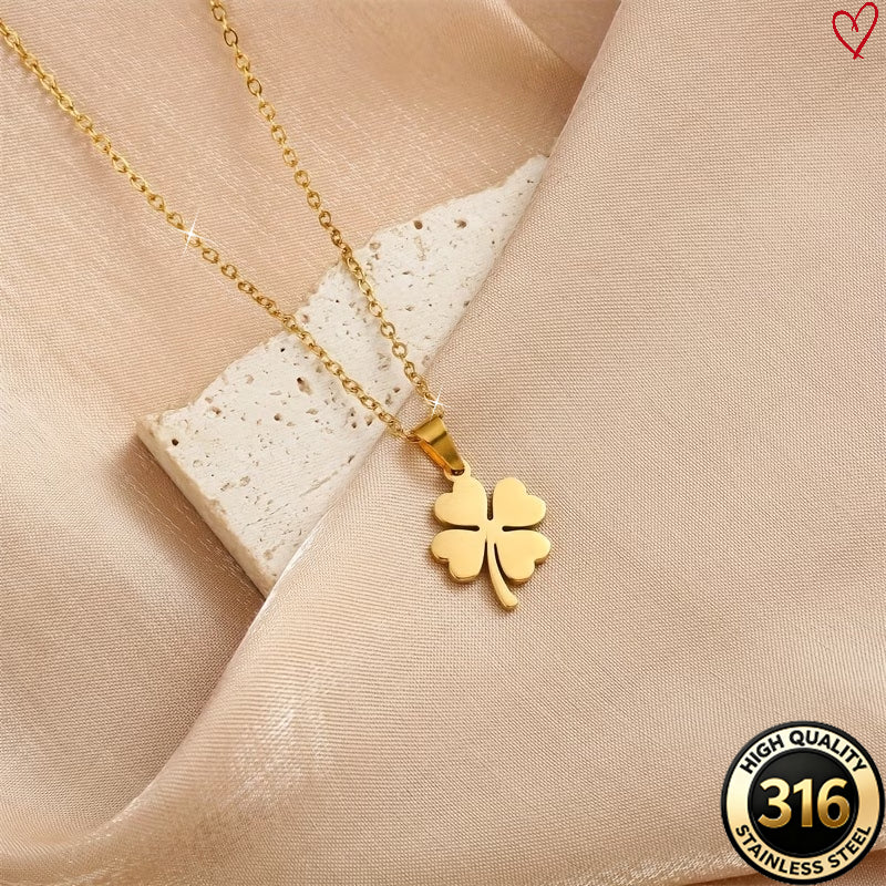 Lucky Four-Leaf Clover Pendant Necklace, Stainless Steel Material Plating Design, Unisex Four-Leaf Clover Pendant, Easy And Versatile Clavicle Chain, High-Quality Necklace | Elegant Necklace | Designed for Women
