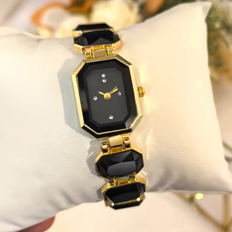 MSCXDK 5pcs Women's Watch & Jewelry Set - Square Quartz Watch with Matching Bracelet/Collar Necklace/Earrings/Ring, Multicolor Alloy Chain, Shockproof Stainless /Casual Elegant Analog Wristwatch for Daily Wear & Special Occasions,