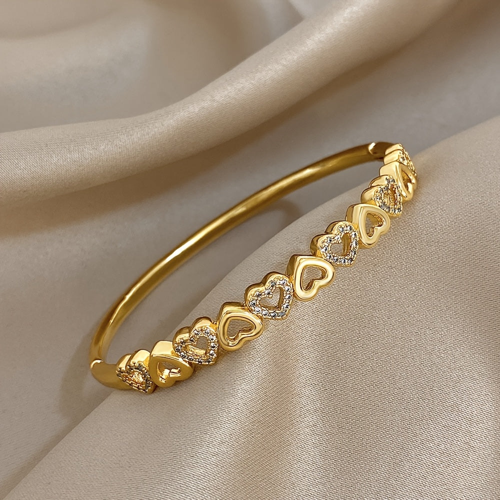 Elegant Thin Bangle Bracelet Featuring a Romantic Love Heart Design, Suitable for Both Men And Women. This Synthetic Synthetic Synthetic Zircon Bracelet Is Perfect for Daily Wear, Parties, Christmas, And Birthday Gifts