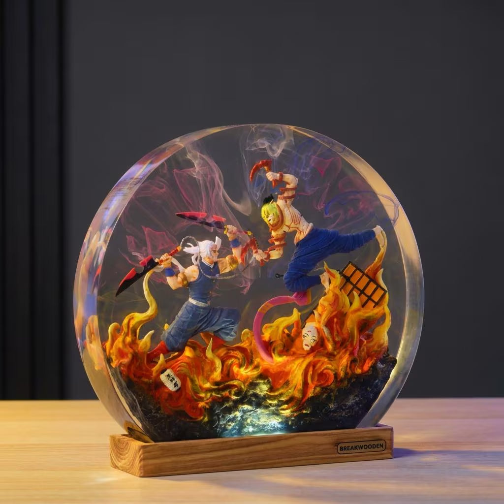 Demon Slayer Resin Lamp, Teng.En Uzui Vs Gyu.Taro Night Light, Anime Epoxy Diorama, Kimetsu No Yaiba Figure, Gamer Room Decor, Otaku Gift