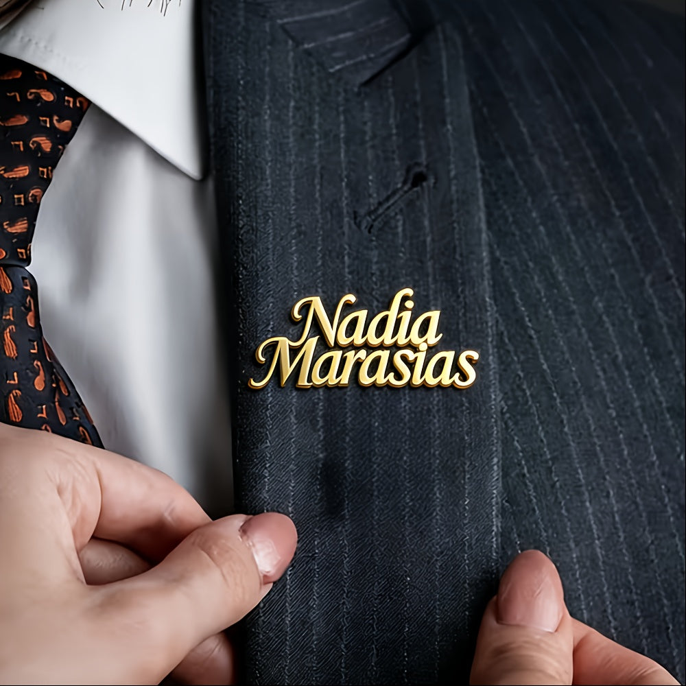Custom & Personalized! Multi-Layer Letter Name Brooch - 304 Stainless Steel Double-Layer Name Pin, Men's Premium Minimalist Name Badge Gift Brooch, Suit Lapel Pin Jewelry Elegant Accessory, Daily Wear Holiday Party Banquet Pin Brooch