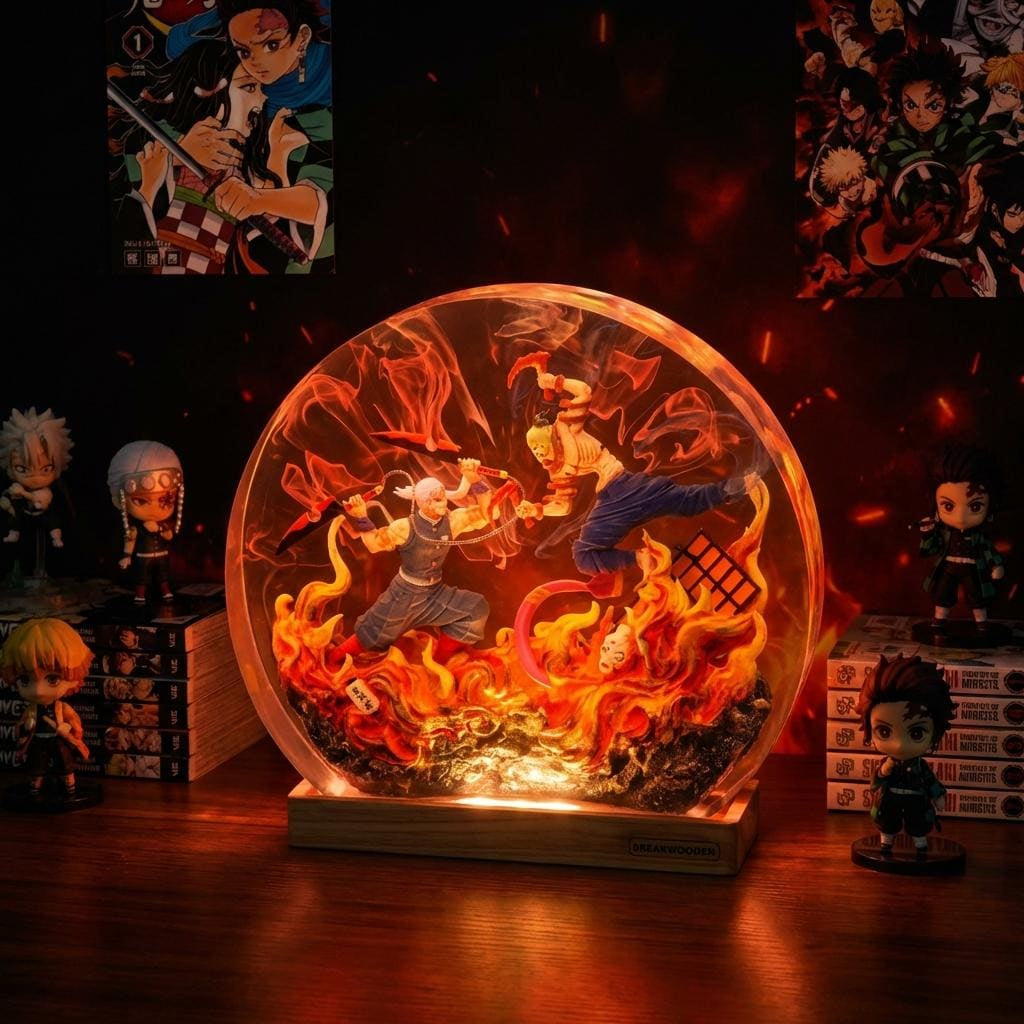 Demon Slayer Resin Lamp, Teng.En Uzui Vs Gyu.Taro Night Light, Anime Epoxy Diorama, Kimetsu No Yaiba Figure, Gamer Room Decor, Otaku Gift