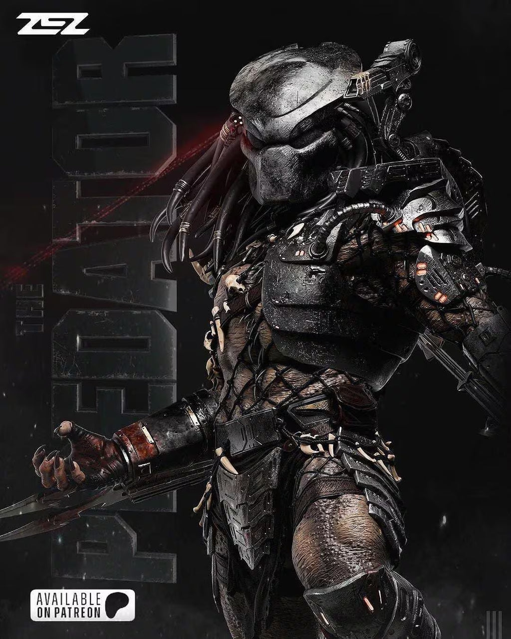 Predator 3D Printed Figure, Alien Hunter Collectible, Unpainted