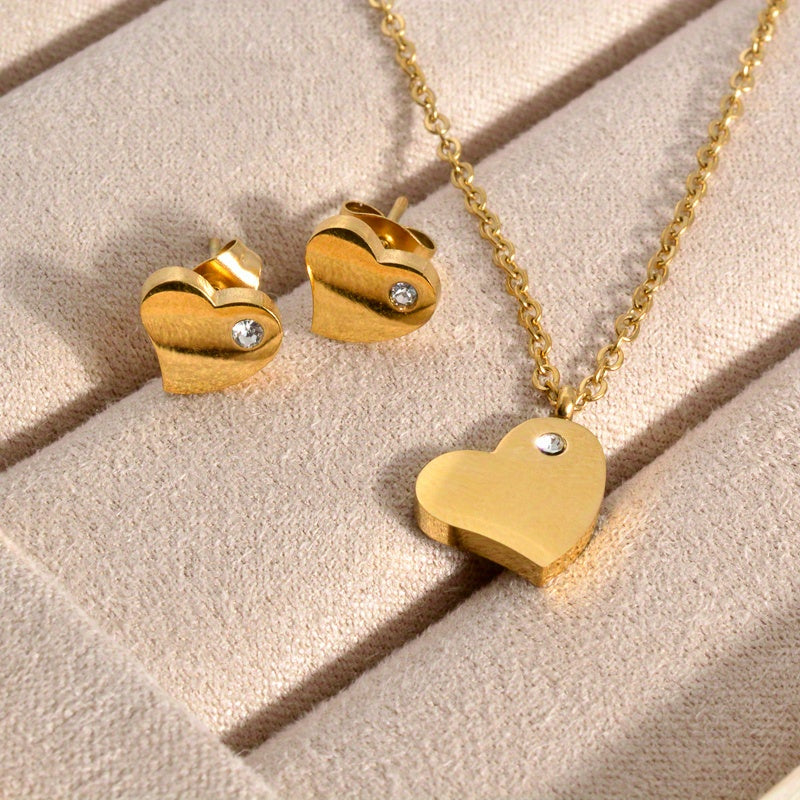 3pcs Set: Fade-Resistant Stainless Steel Necklace for Shower Wear, Light Luxury Niche Design, Premium Feel, New Trendy Chain Necklace and Earrings Set, Simple and Elegant, Couple's Gift