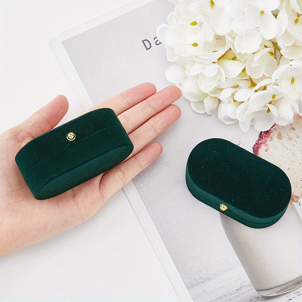 2pcs Oval Velvet Couple Ring box with Brass Botton Finger Ring Gift Storage Case for Wedding Engagement Dark Slate Gray 1.57x2.91x1.34inch Inner Diameter: 1.18x2.76x0.39inch Jewelry display and packaging supplies Jewelry making