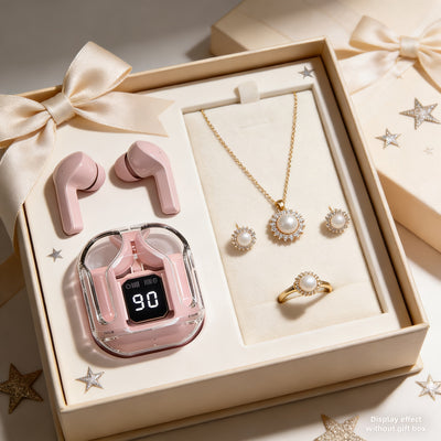 Exquisite Pearl Necklace, Earrings And Ring Set + Wireless Headphones. Available In Multiple Colors. Long Battery Life, Noise Reduction And Clear Sound. Suitable For Daily Wear, Parties, Decoration Purposes. Gift Ideas For Mother'S Day, Easter