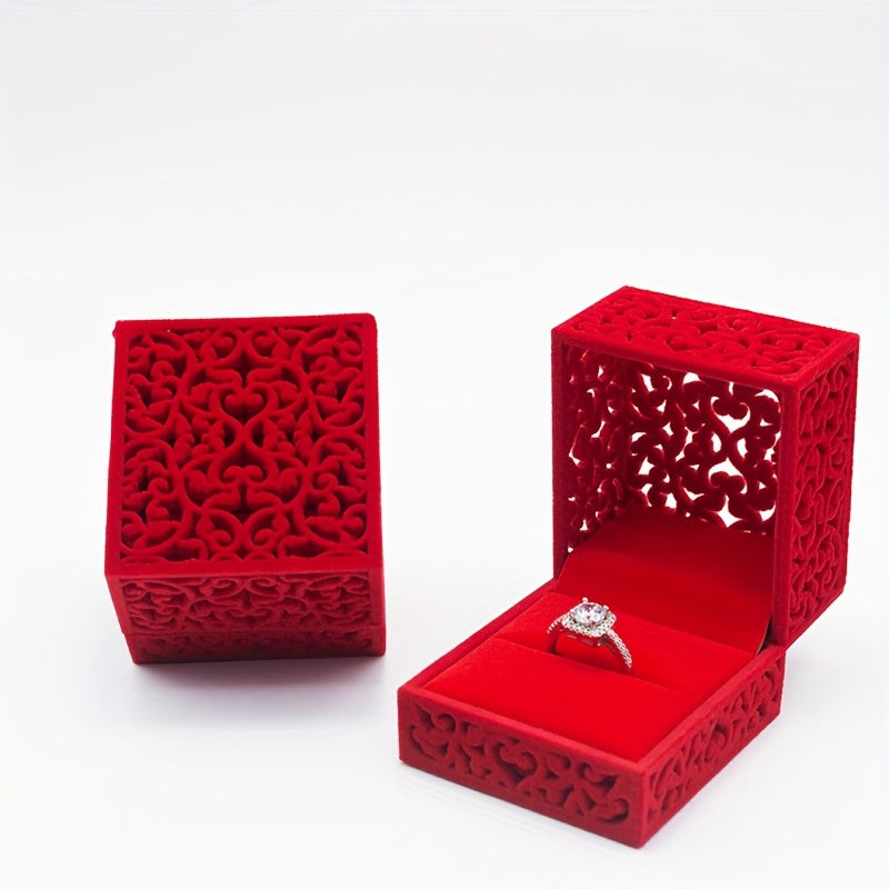 1pc Personalized Creative Hollow Wedding Ring Necklace Pendant Jewelry Box, Festive Chinese Style Jewelry Box, Ring Earrings Pendant Packaging Box, Jewelry Boxes