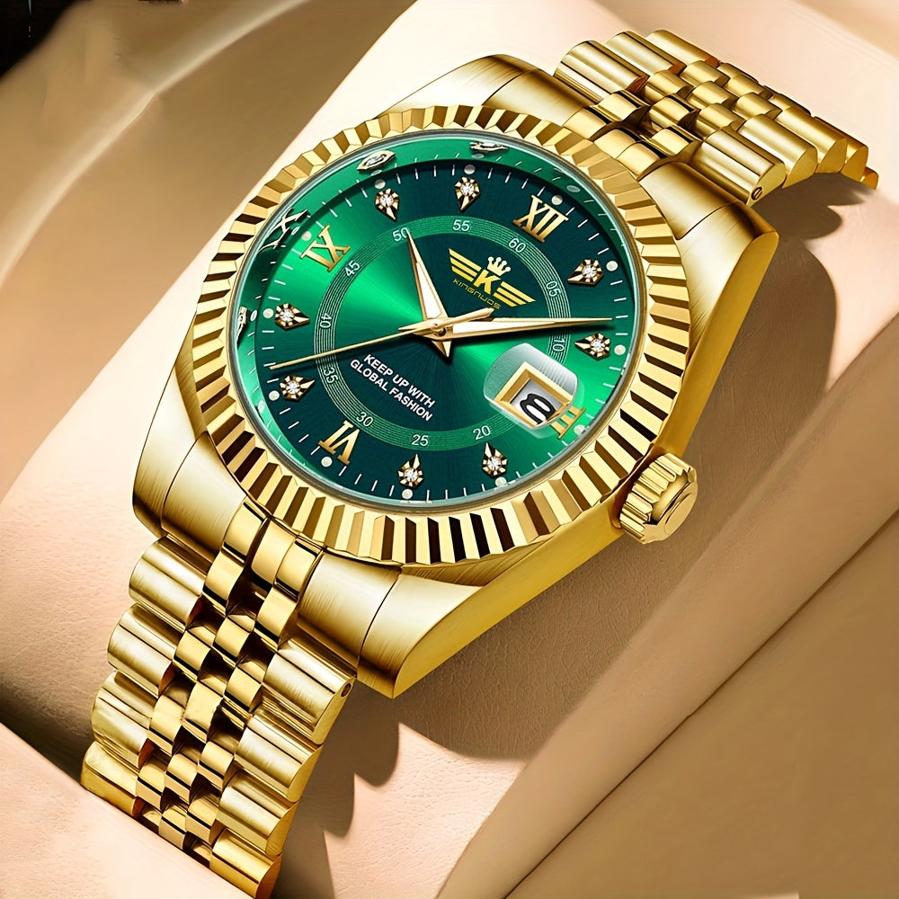 [Advanced Inlaid Artificial Rhinestone Men's Watch] LANGSK Men's Watch, Advanced Inlaid Artificial Rhinestone Men's Watch, Strong Night Light, Date Window, Men's Business Watch, Couple Watch, Back to School Season Student Watch, Christmas, Halloween