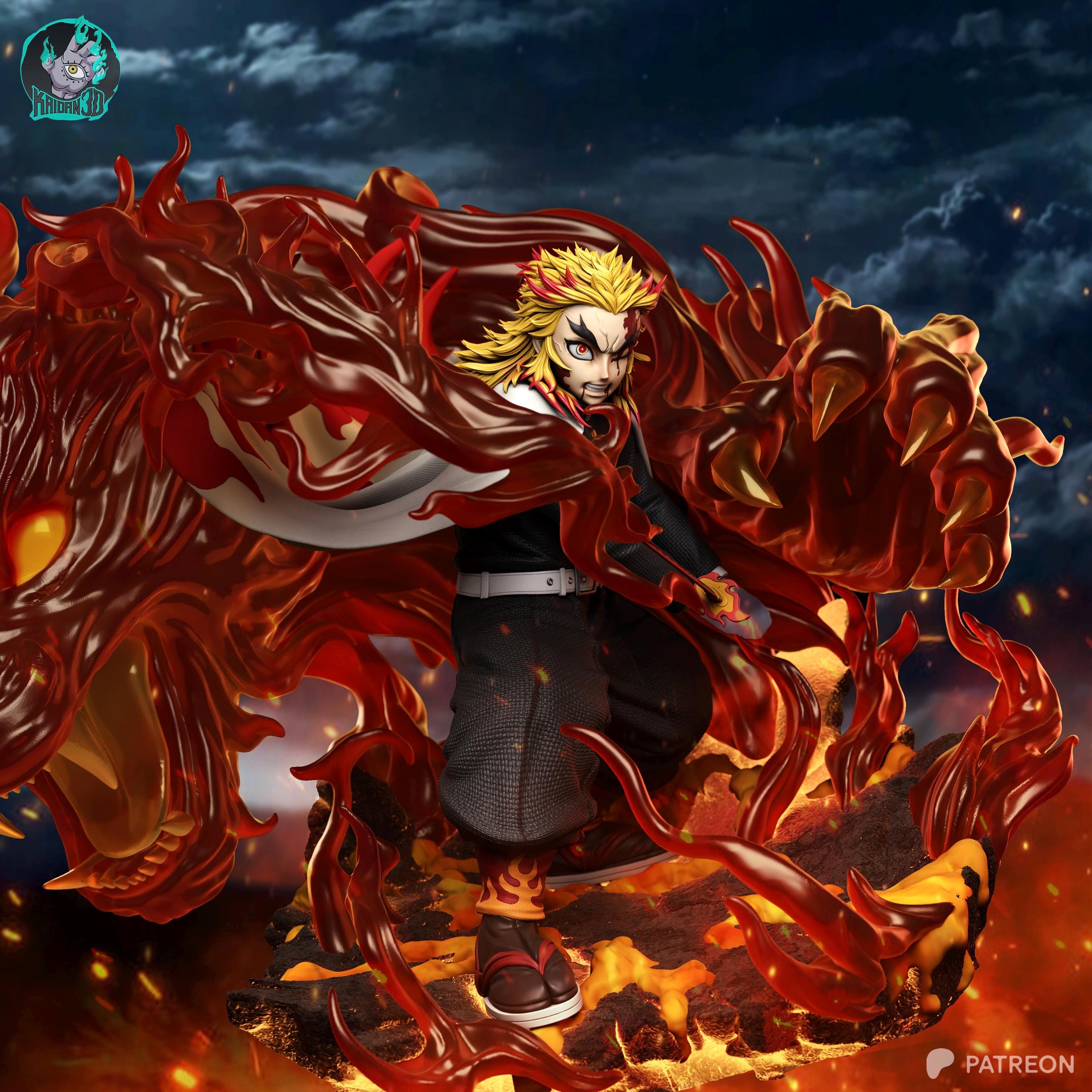 Pillar of the Blazing Heart - Flame Swordsman Demon Hunter Inferno Anime Kyōjurō Rengoku Resin Figure 16K
