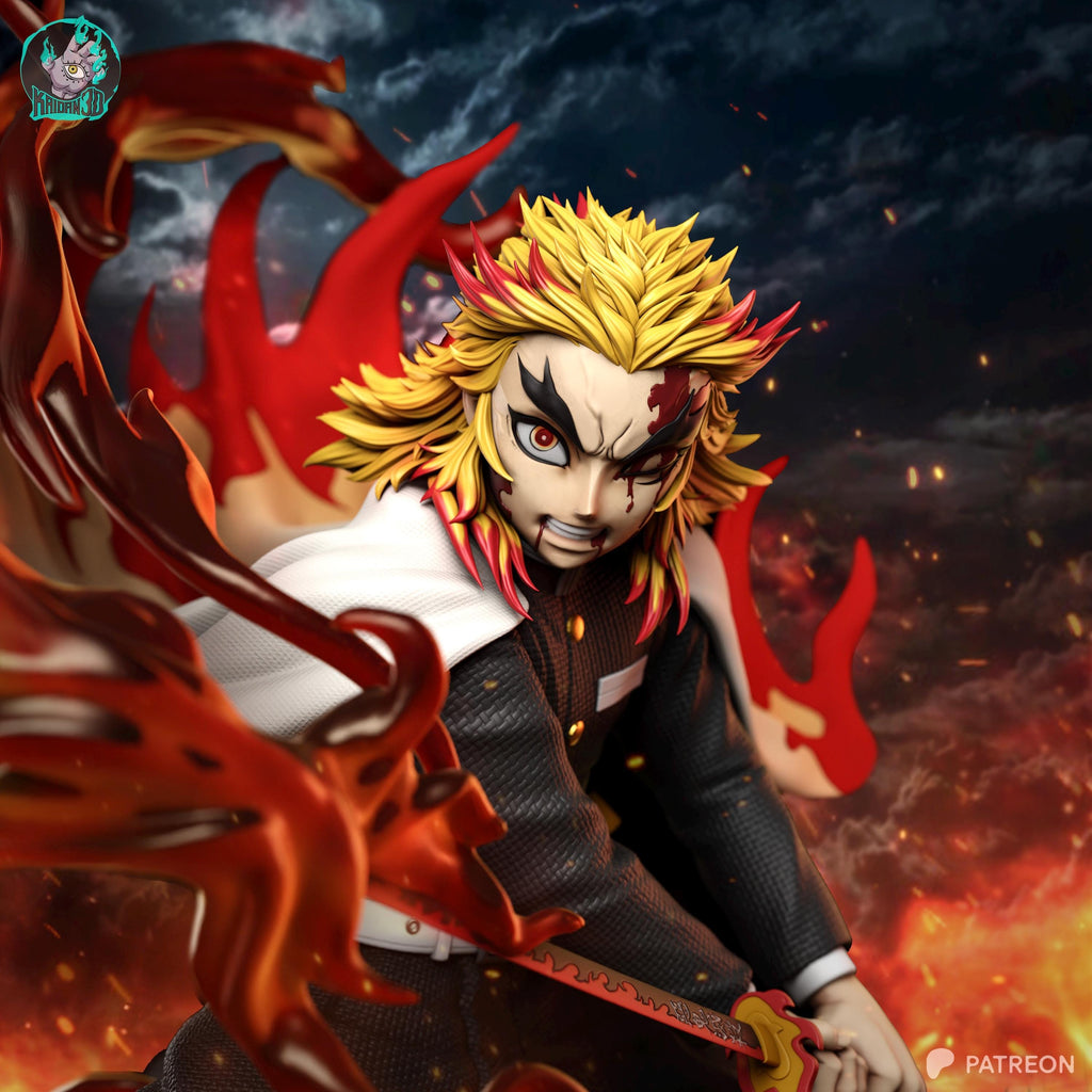 Pillar of the Blazing Heart - Flame Swordsman Demon Hunter Inferno Anime Kyōjurō Rengoku Resin Figure 16K