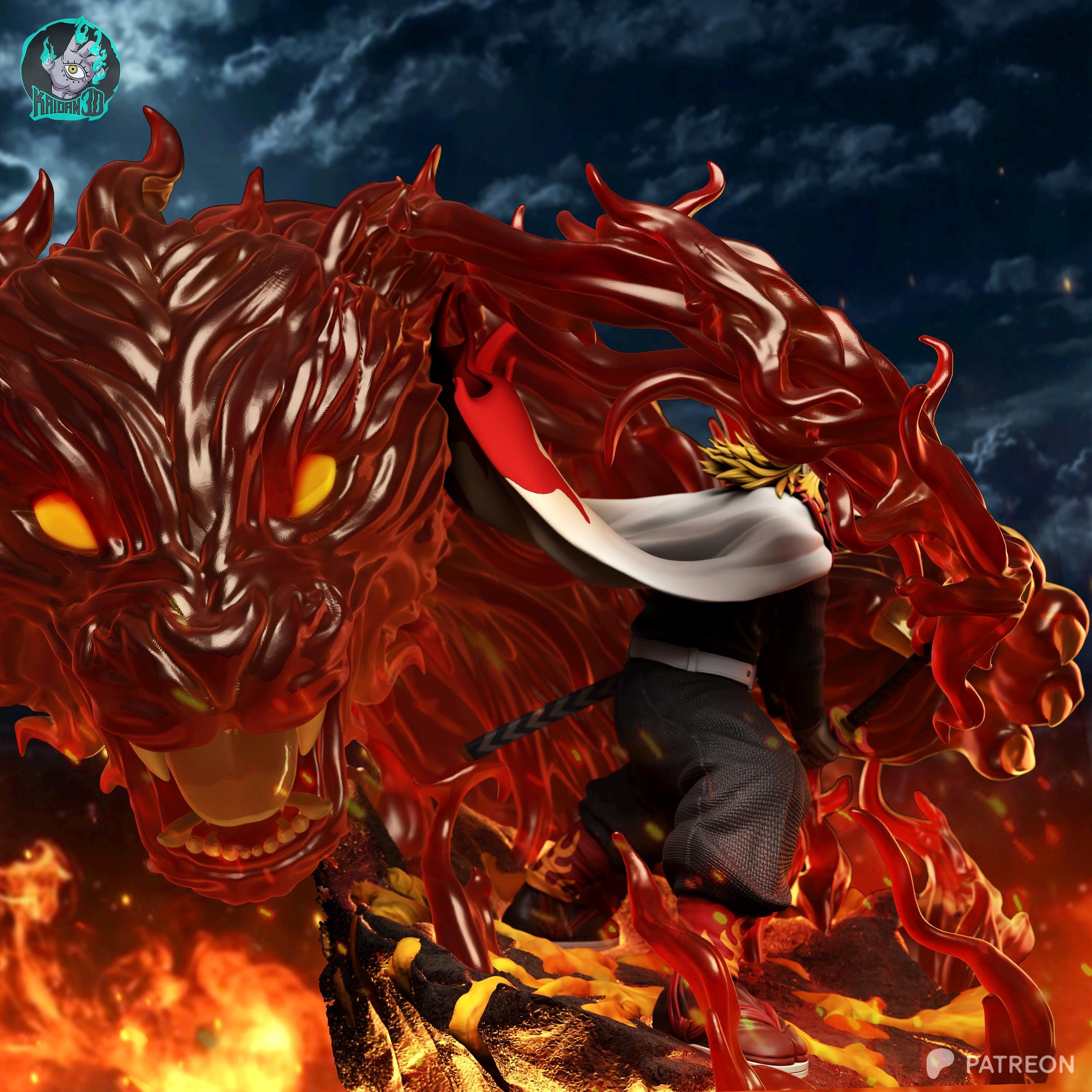 Pillar of the Blazing Heart - Flame Swordsman Demon Hunter Inferno Anime Kyōjurō Rengoku Resin Figure 16K