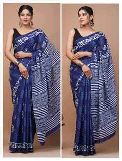 Midnight Muse Indigo Whisper Mulmul Cotton Saree